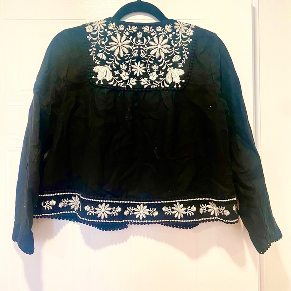 Kates Spade Black Cropped Jacket – XS, White Floral Embroidery - Picture 2 of 4